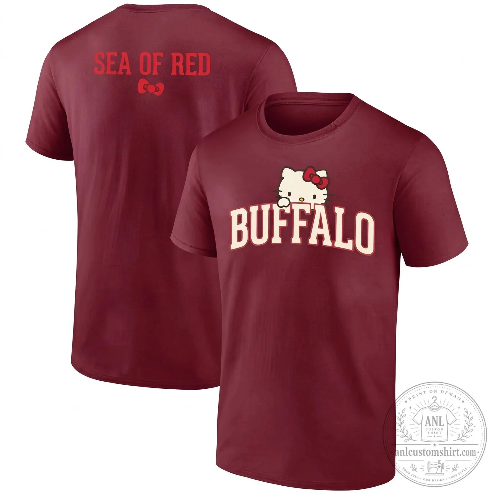 Buffalo Bills Hello Kitty Sea of Red Football Fan Black T-Shirt 18 Buffalo Bills Hello Kitty Sea of Red Football Fan Black T-Shirt