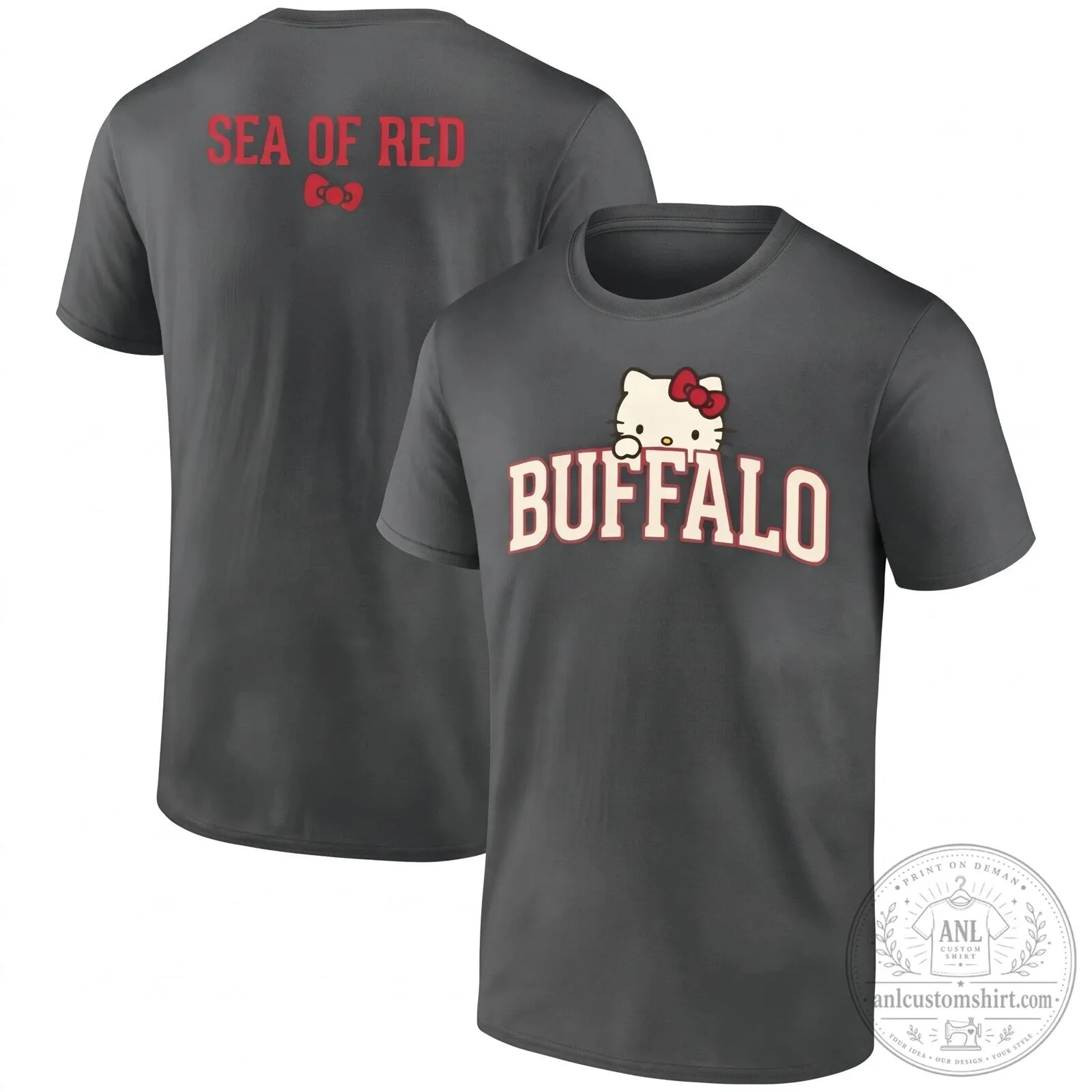 Buffalo Bills Hello Kitty Sea of Red Football Fan Black T-Shirt 20 Buffalo Bills Hello Kitty Sea of Red Football Fan Black T-Shirt