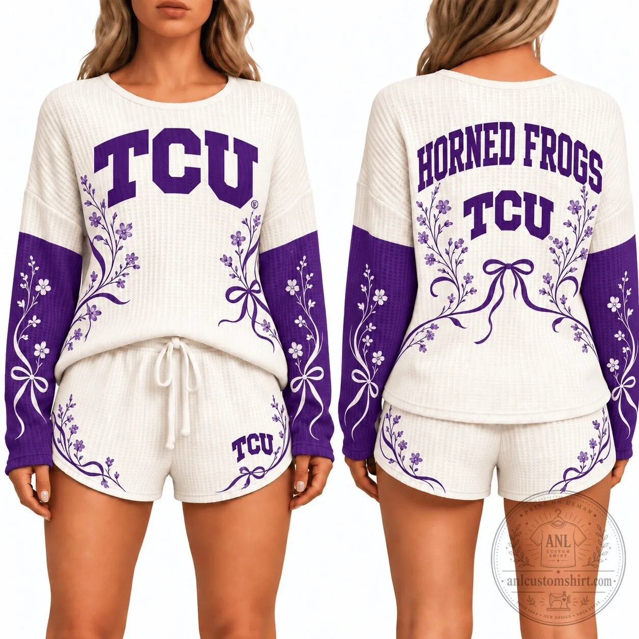 Texas Christian University Horned Frogs Women's Waffle Pajamas Set