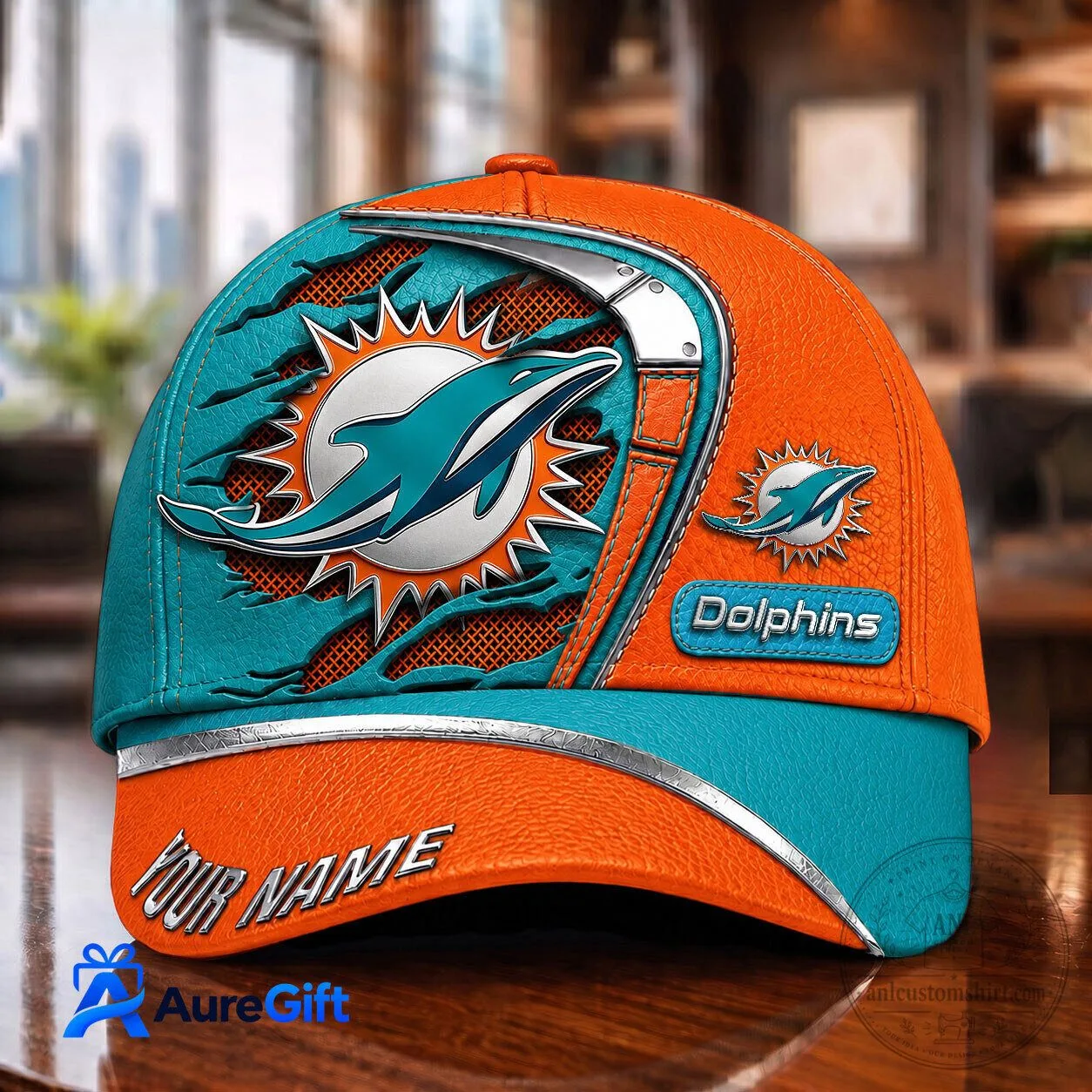 Miami Dolphins Football Team Logo Custom Name Cap Hat
