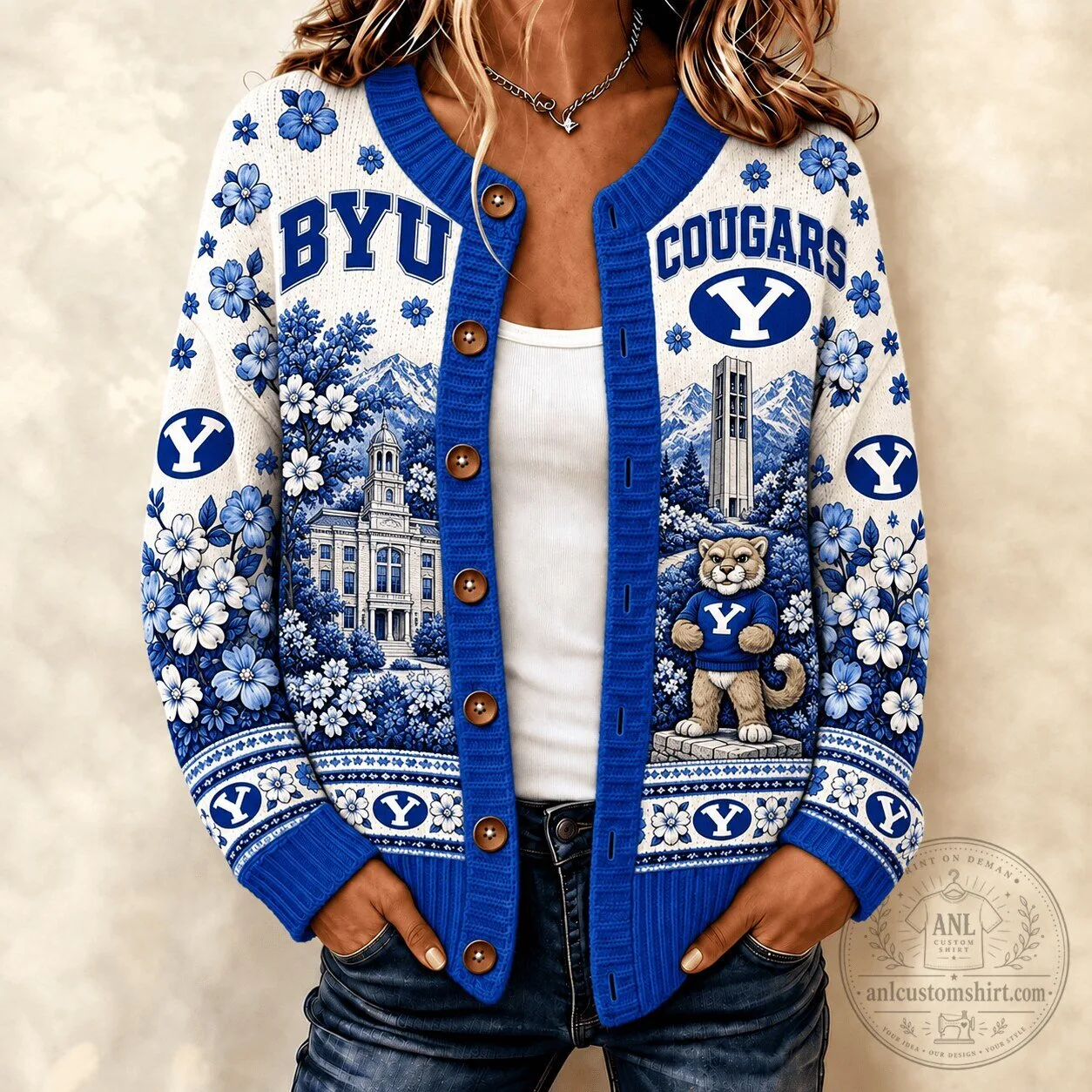 Brigham Young University Cougars Floral Knit Cardigan Sweater