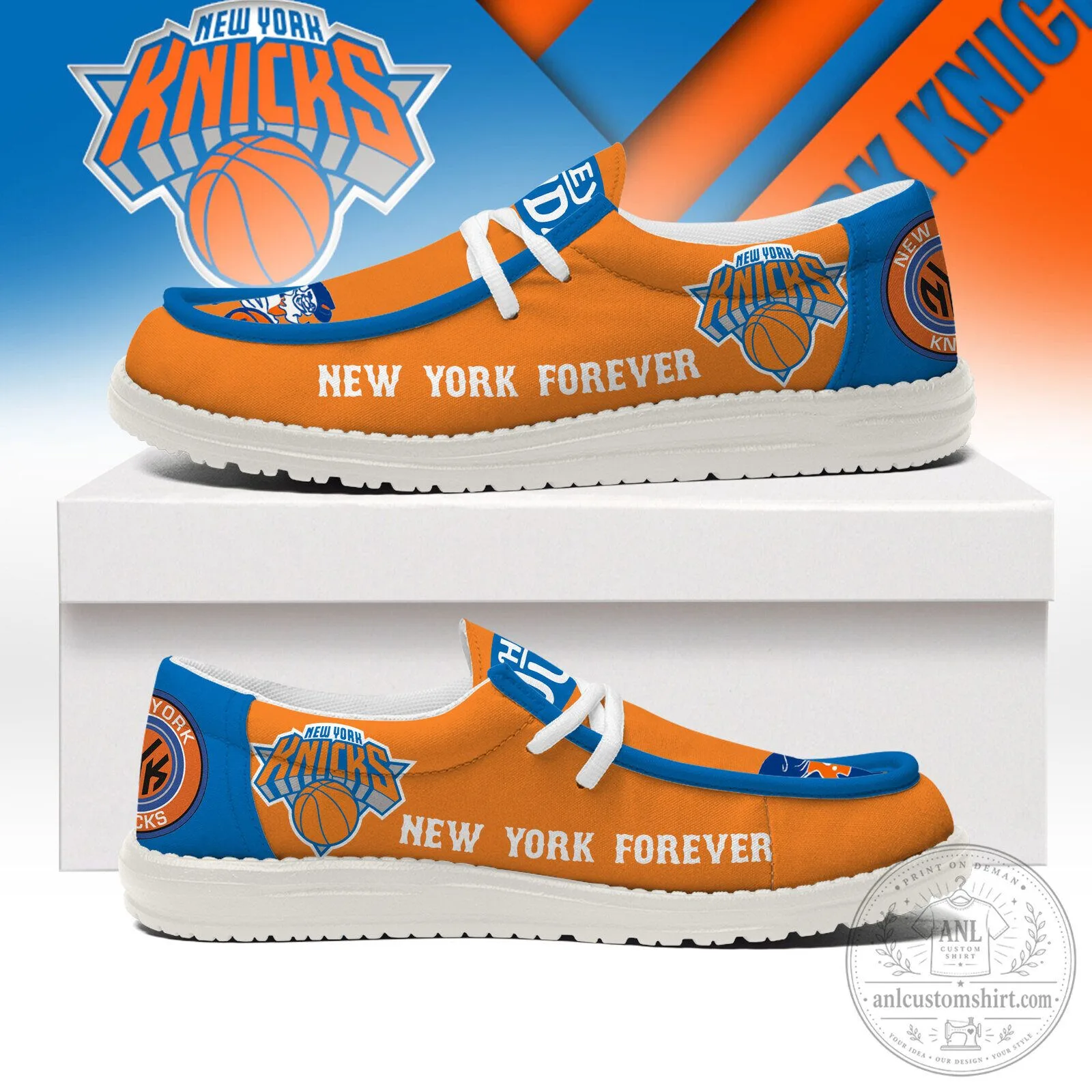 New York Knicks Orange Blue Forever Loafer Shoes for Men and Women