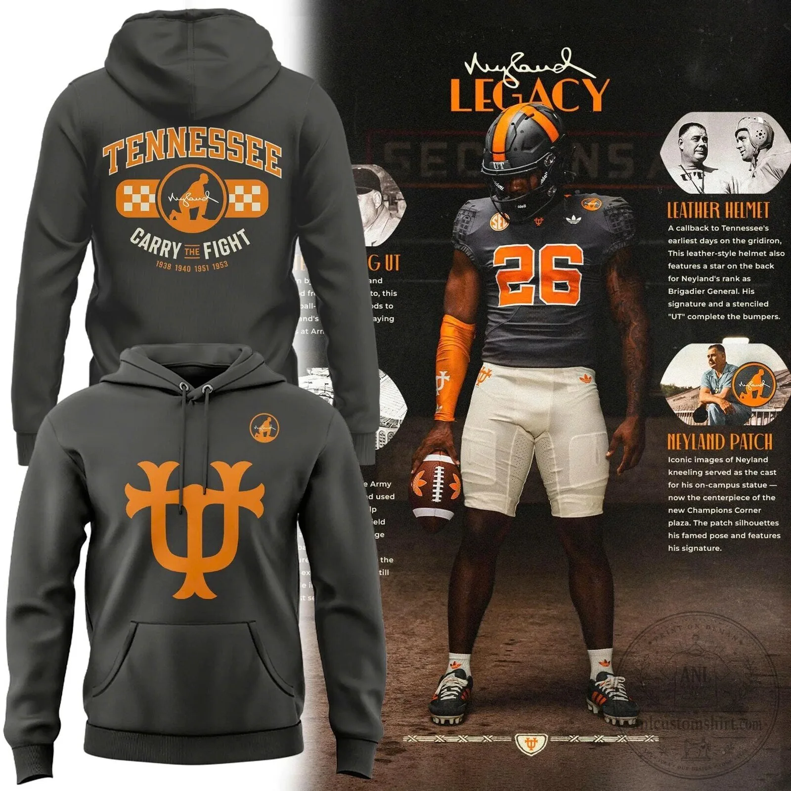 Tennessee Volunteers Neyland Legacy Smokey Grey Football Hoodie