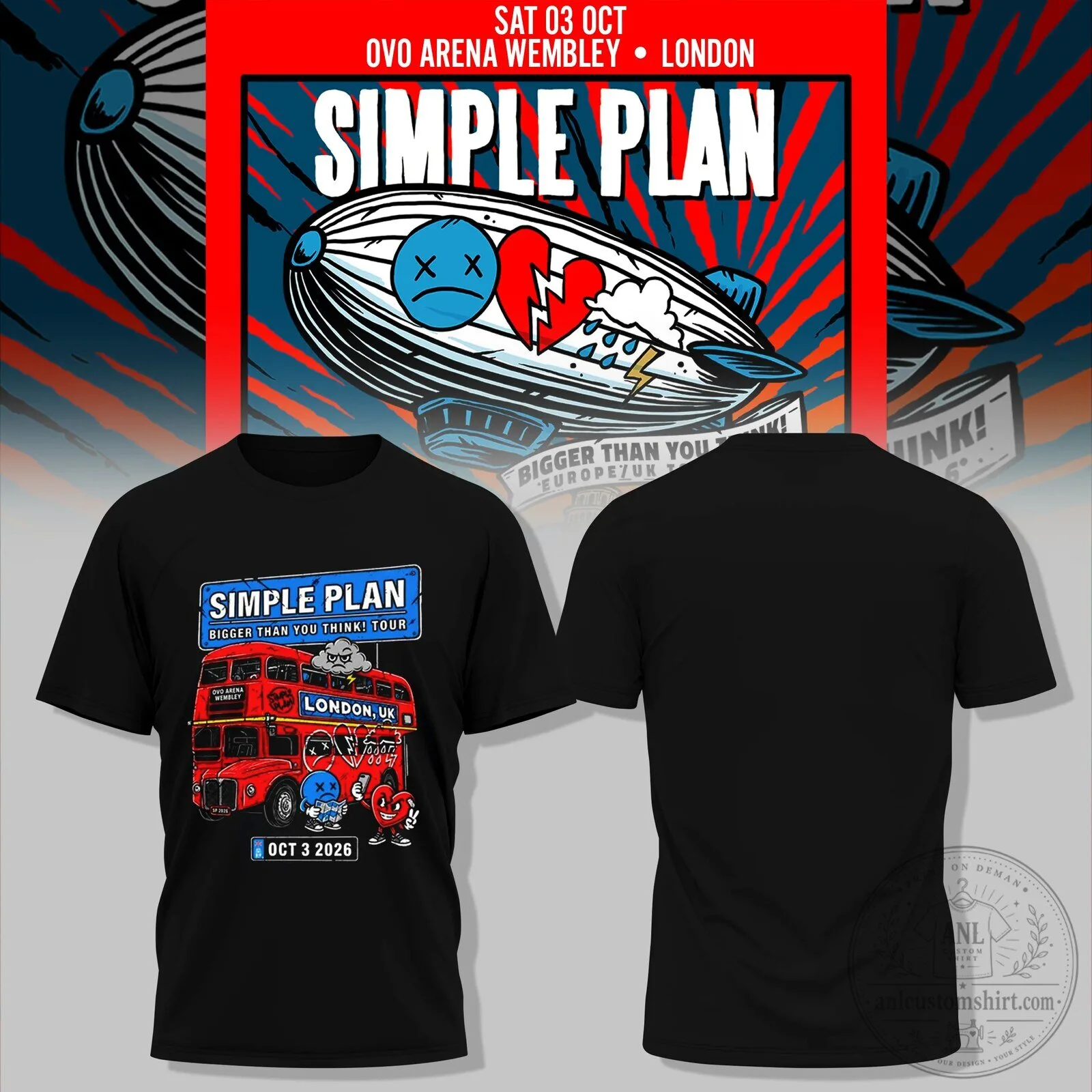 Simple Plan Bigger Than You Think London Tour 2026 Black T-Shirt