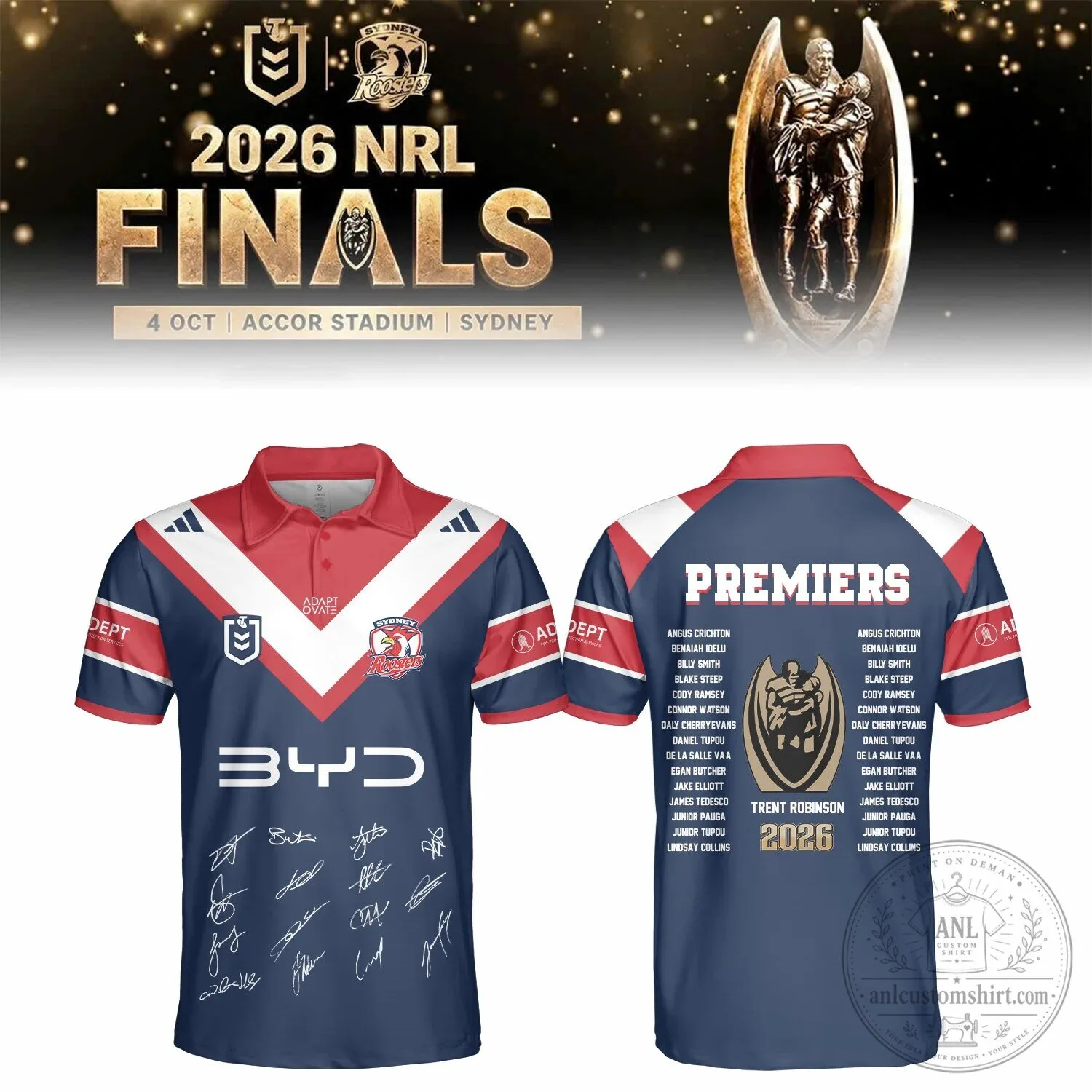 2026 NRL Finals Champions Polo Shirt - Sydney Roosters Rugby League Merchandise