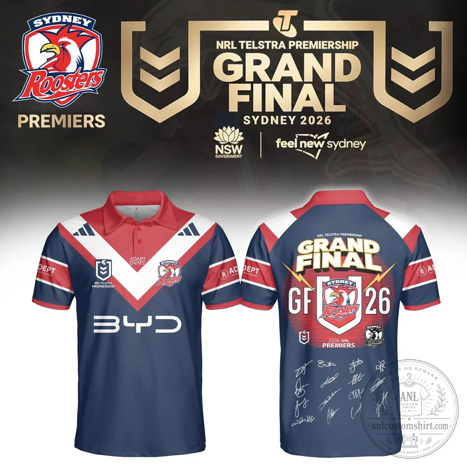 Sydney Roosters 2026 NRL Grand Final Premiers Commemorative Polo Shirt