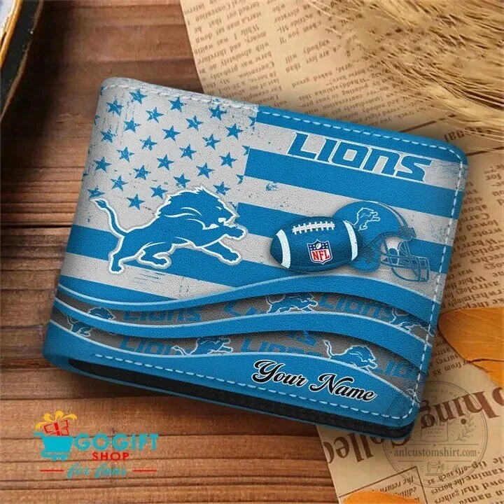 Detroit Lions American Flag Personalized Custom Wallet