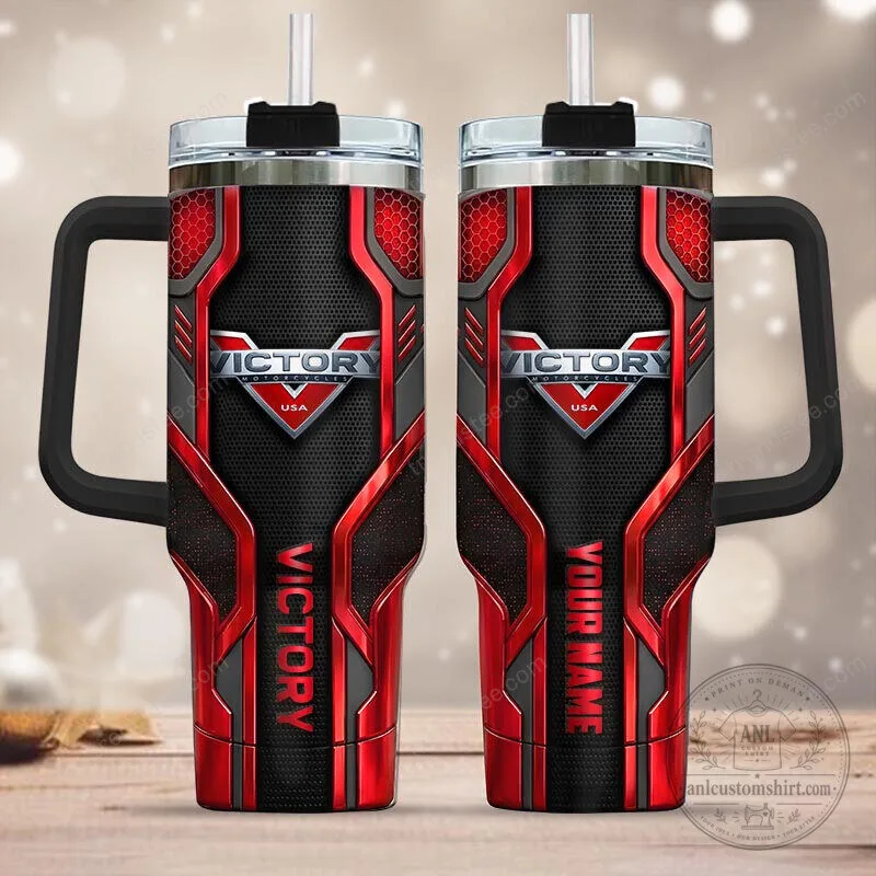 Victory Motorcycles Red Black Design Stainless Steel Insulated Tumbler with Handle