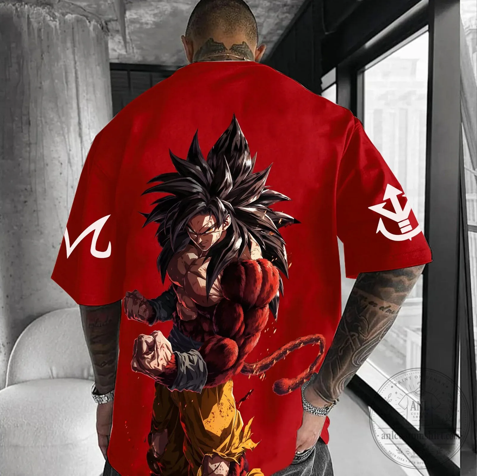 Dragon Ball Z Super Saiyan 4 Goku Anime Graphic Print Red T-Shirt