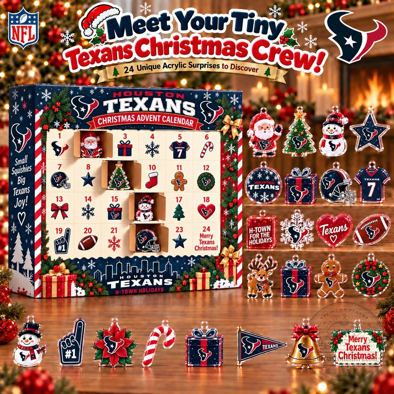 Houston Texans Acrylic Christmas Advent Calendar Holiday Gift Set