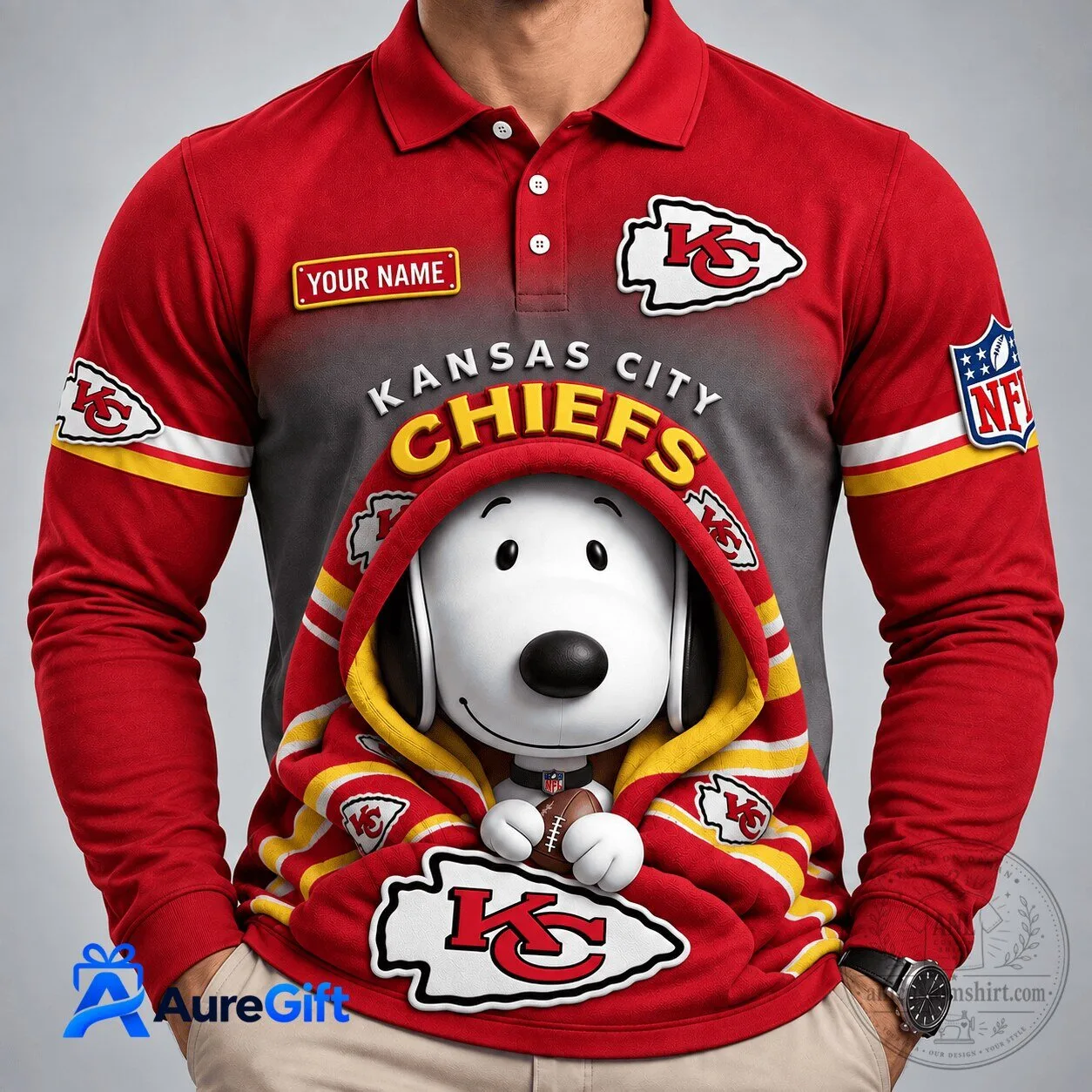 Kansas City Chiefs Snoopy Christmas Kick Off Personalized Long Sleeve Polo Shirt 2 Kansas City Chiefs Snoopy Christmas Kick Off Personalized Long Sleeve Polo Shirt