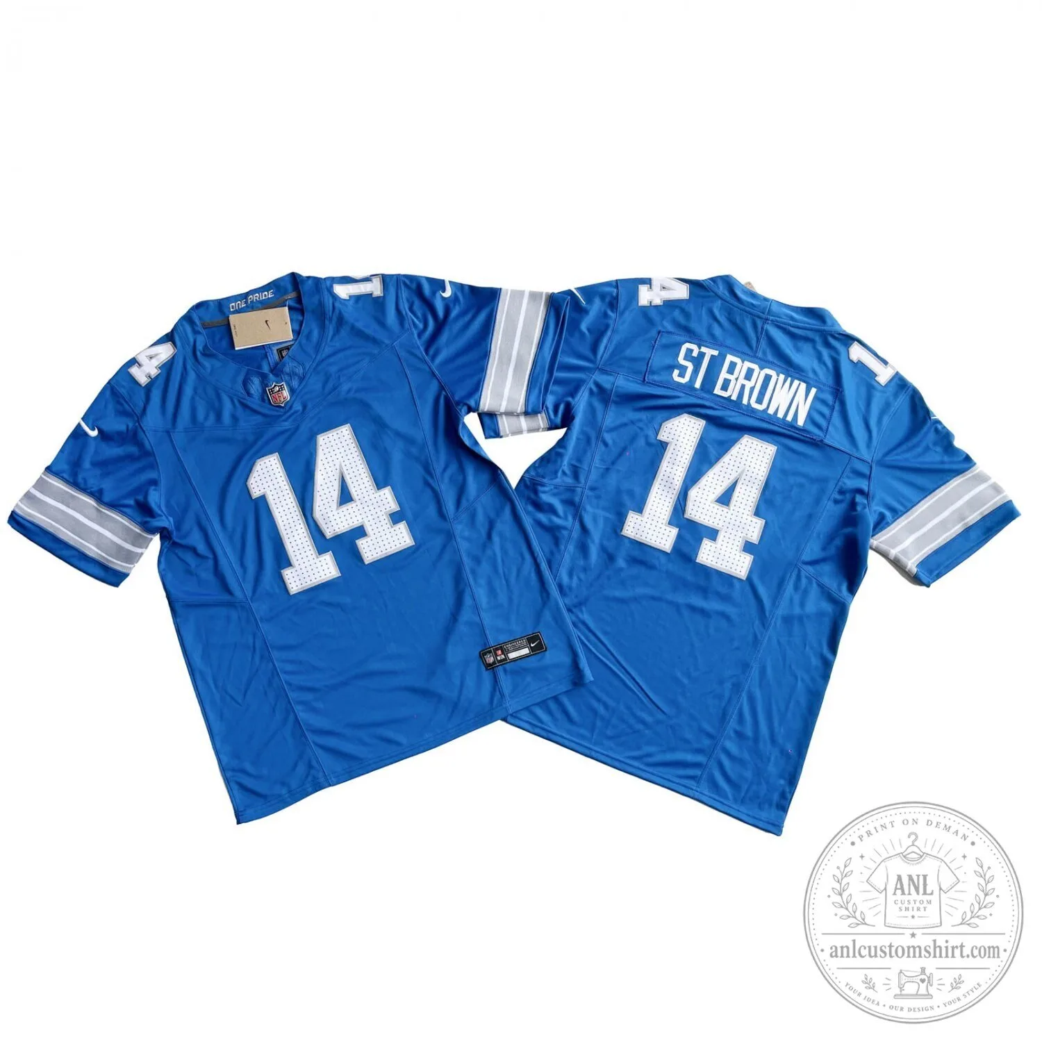 Amon-Ra St. Brown Detroit Lions Blue Football Jersey Number 14