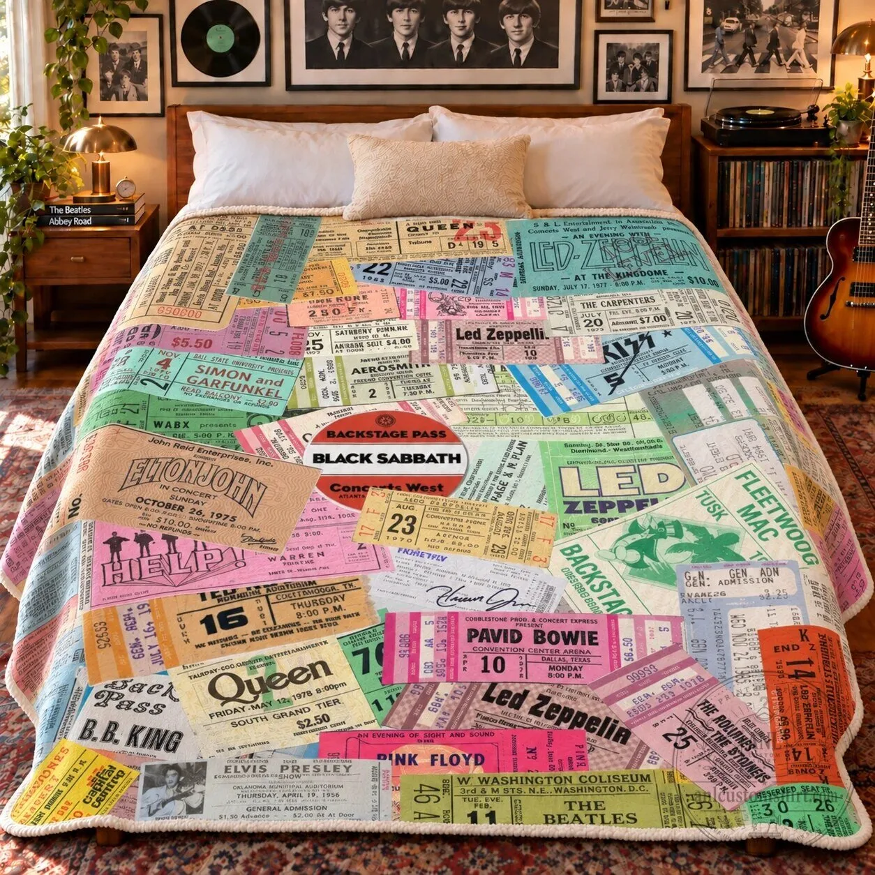 Vintage Rock Concert Ticket Stub Collage Sherpa Blanket 6 Vintage Rock Concert Ticket Stub Collage Sherpa Blanket