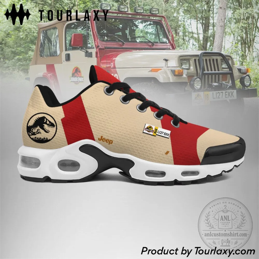 Jurassic Park Jeep Wrangler Logo Beige Red Running Shoes 9 Jurassic Park Jeep Wrangler Logo Beige Red Running Shoes