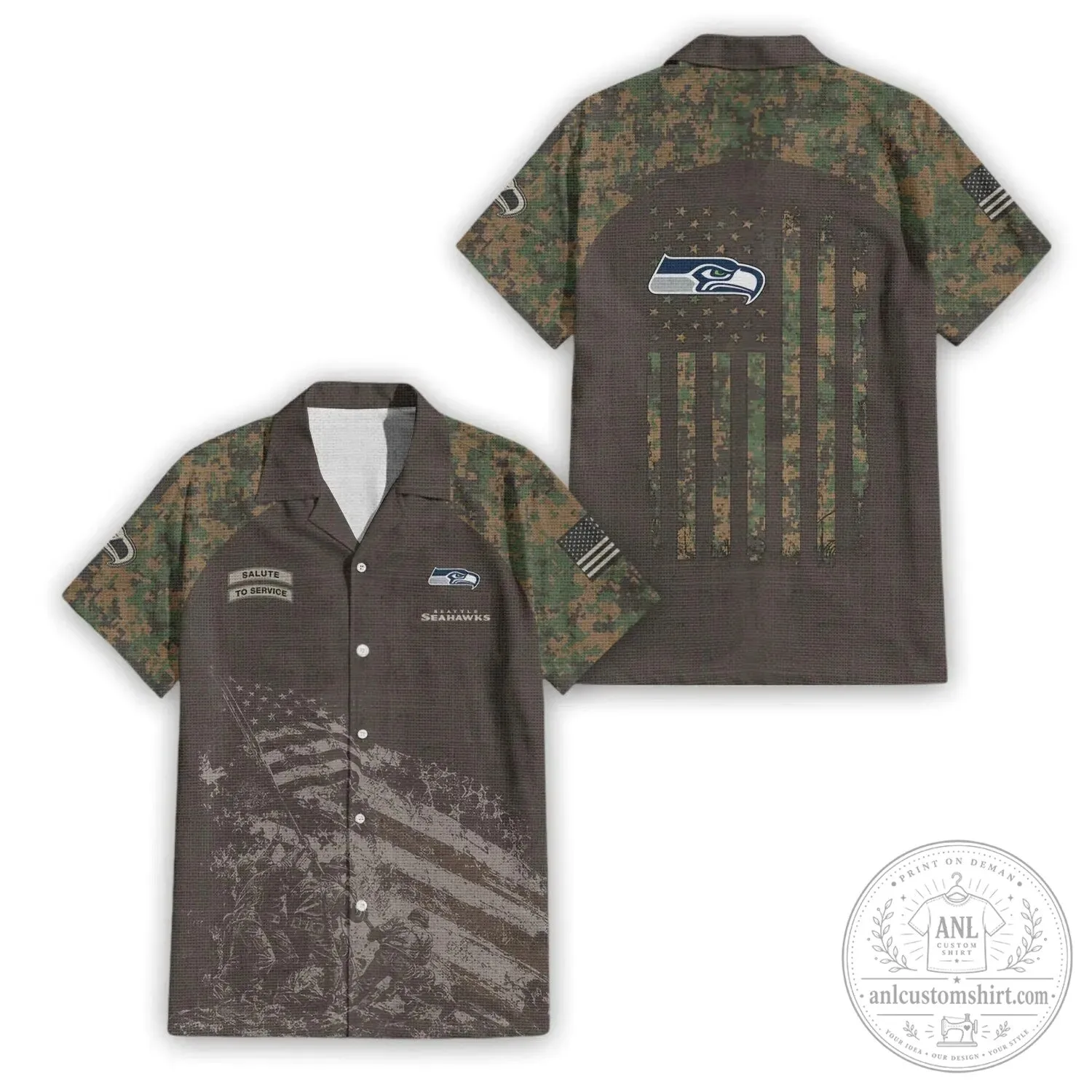 Hawaiian Shirt in Military Camouflage for Seattle Seahawks Salute To Service