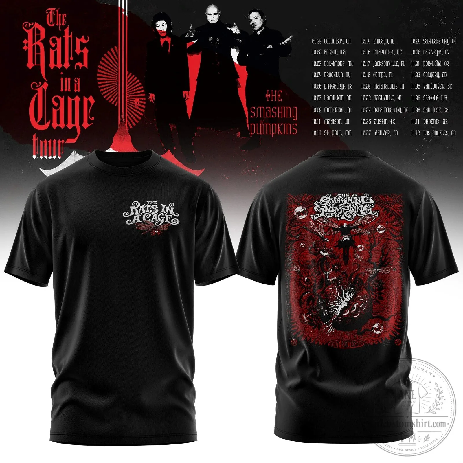 Black Concert T-Shirt for The Rats in a Cage Tour 2026 by The Smashing Pumpkins