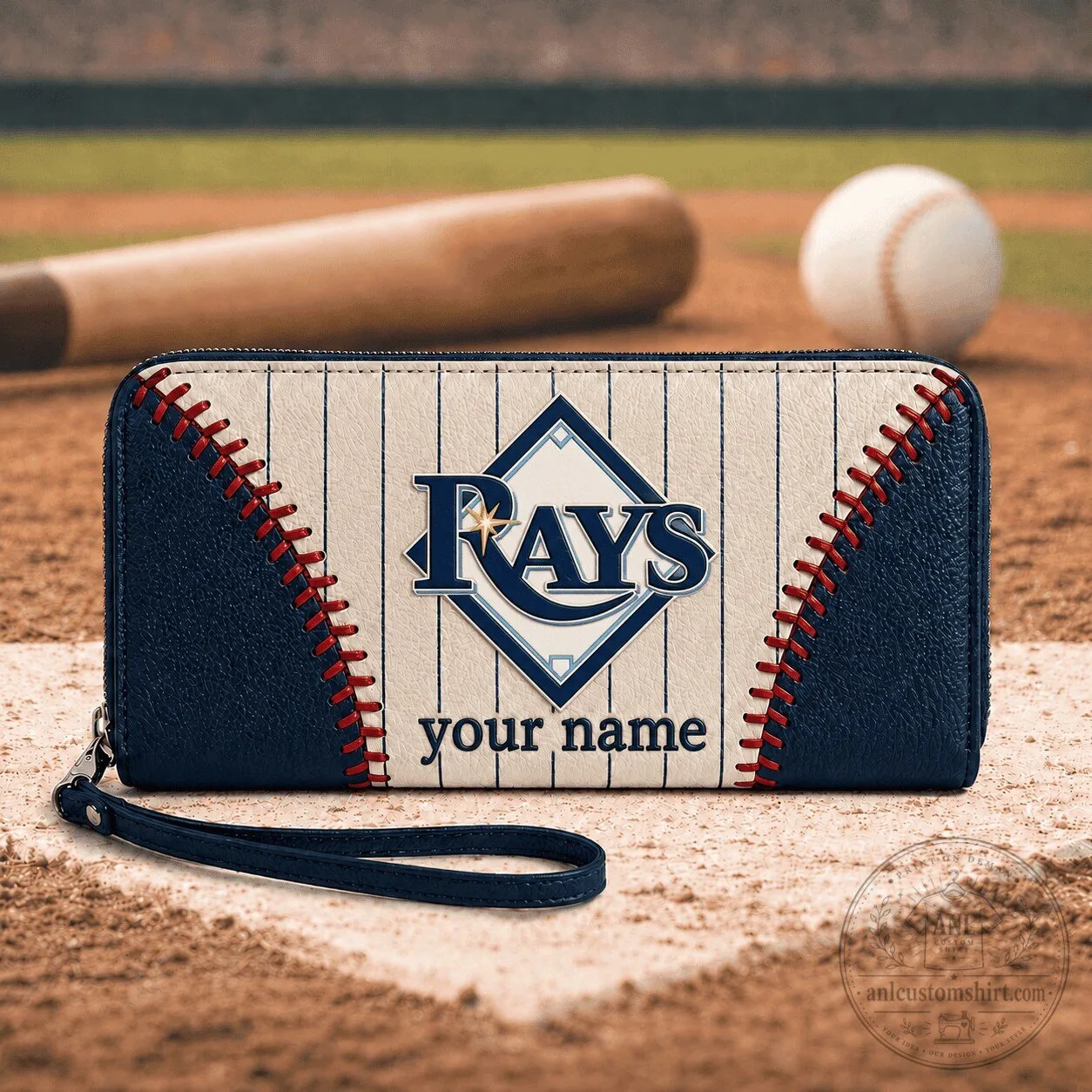 Tampa Bay Rays Personalized Baseball Stitching Zipper Wallet