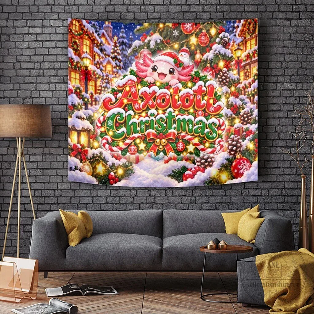 Axolotl Christmas Winter Wonderland Holiday Festive Wall Hanging Tapestry