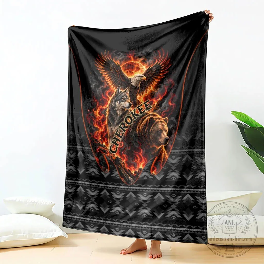 Cherokee Spirit Animals Fiery Tribal Art Native Geometric Patterns Sherpa Blanket 9 Cherokee Spirit Animals Fiery Tribal Art Native Geometric Patterns Sherpa Blanket