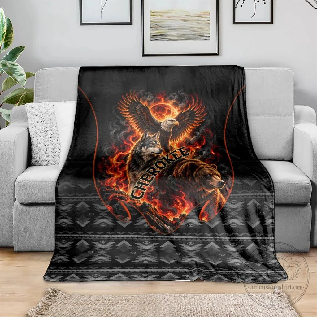 Cherokee Spirit Animals Fiery Tribal Art Native Geometric Patterns Sherpa Blanket 10 Cherokee Spirit Animals Fiery Tribal Art Native Geometric Patterns Sherpa Blanket