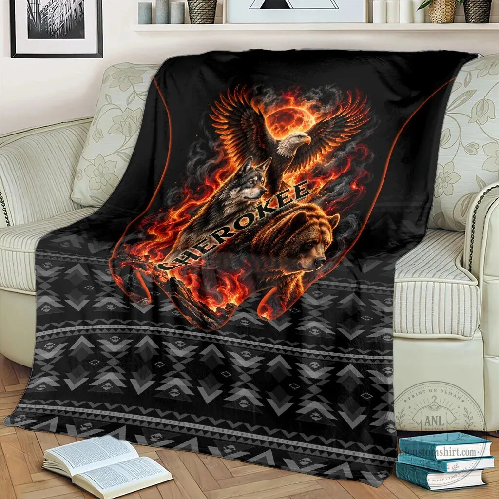Cherokee Spirit Animals Fiery Tribal Art Native Geometric Patterns Sherpa Blanket 11 Cherokee Spirit Animals Fiery Tribal Art Native Geometric Patterns Sherpa Blanket