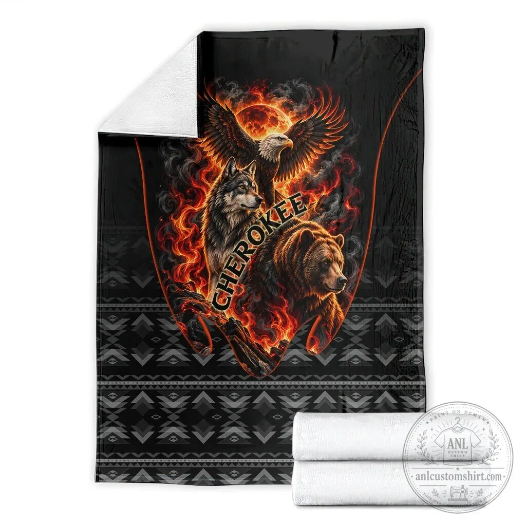 Cherokee Spirit Animals Fiery Tribal Art Native Geometric Patterns Sherpa Blanket 13 Cherokee Spirit Animals Fiery Tribal Art Native Geometric Patterns Sherpa Blanket