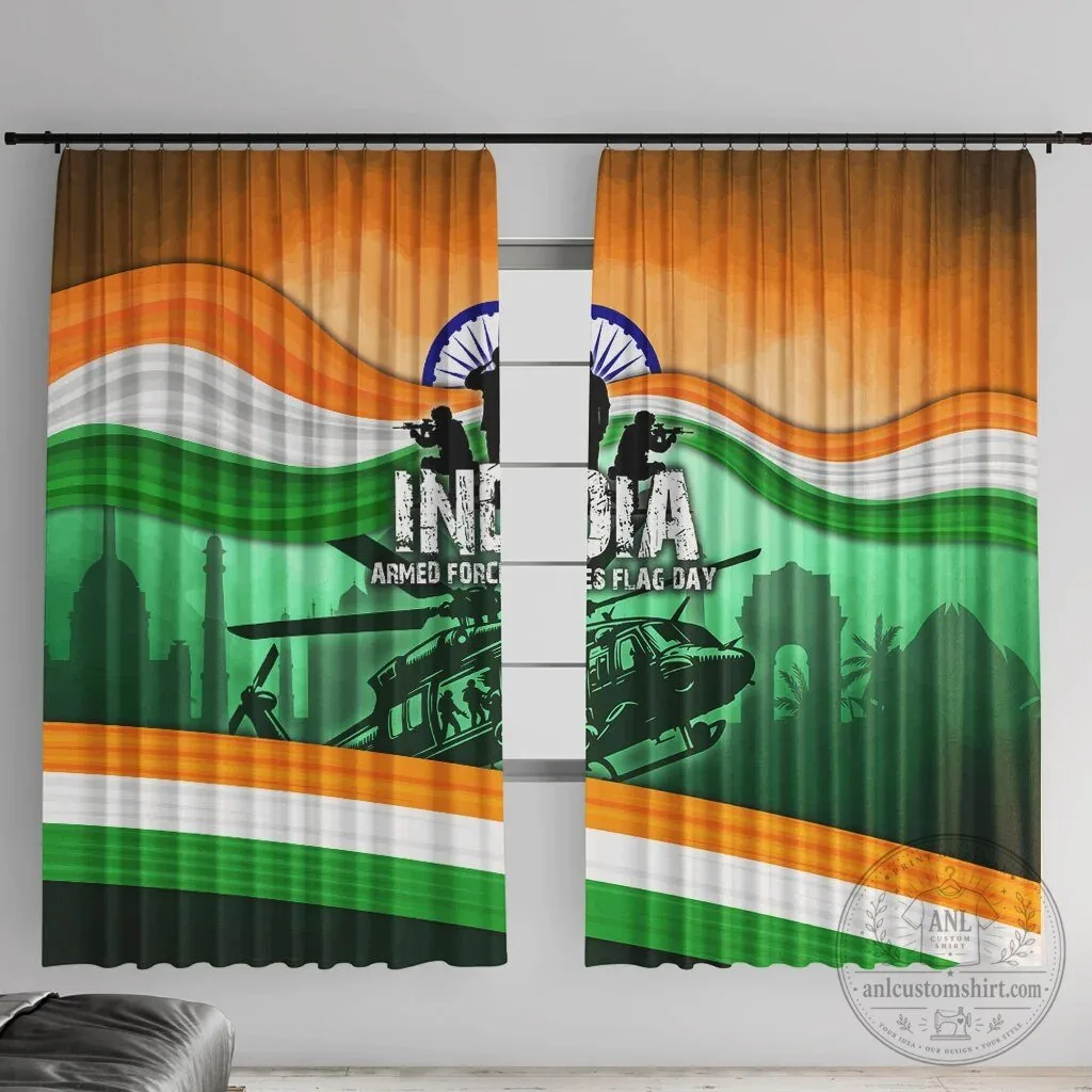 India Armed Forces Flag Day Patriotic Indian Military Window Curtain Panel