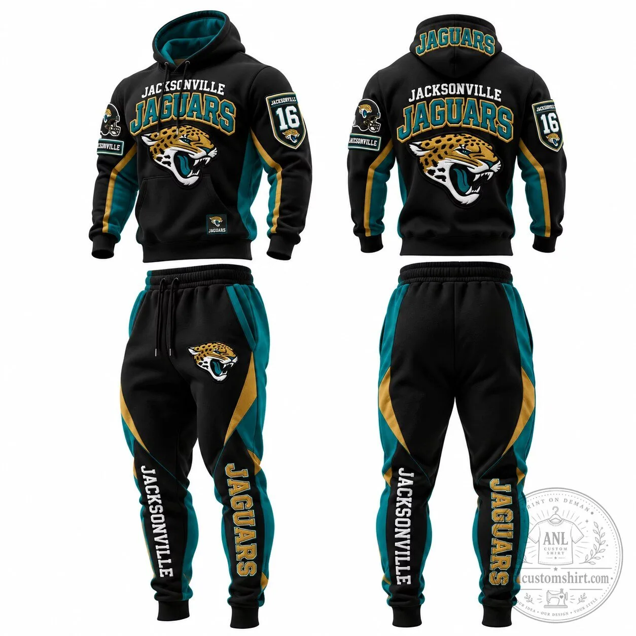 Jacksonville Jaguars Football Team Black and Teal Hoodie