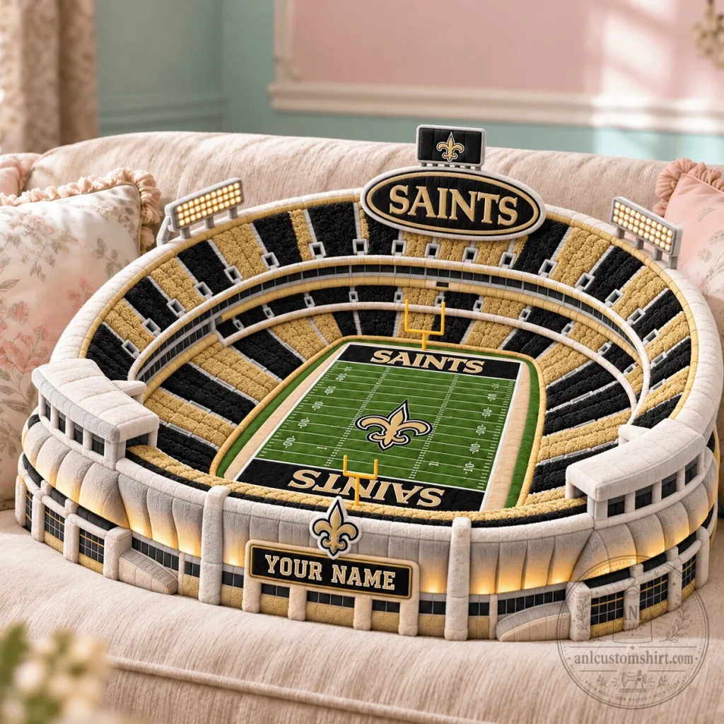 New Orleans Saints NFL Football Stadium Shaped Throw Pillow with Custom Name New Orleans Saints NFL Football Stadium Shaped Throw Pillow with Custom Name