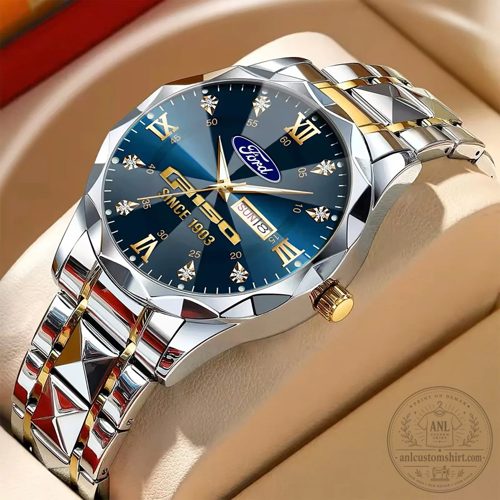 Ford Motor Company Blue Dial Stainless Steel Men's Wrist Watch
