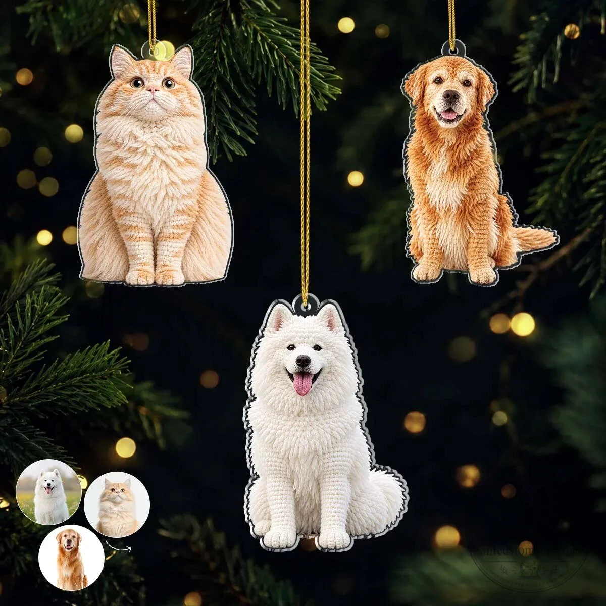 Personalized Pet Photo Christmas Tree Ornament Custom Dog Cat Memorial Gift