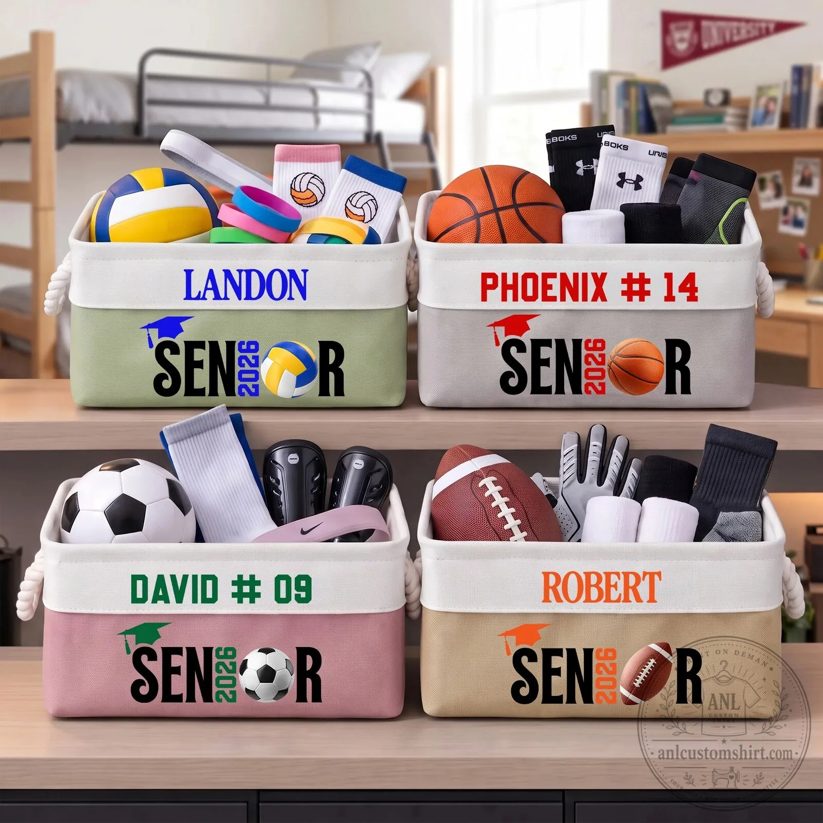 Personalized Senior Graduation Sports Storage Basket for Daughter or Son