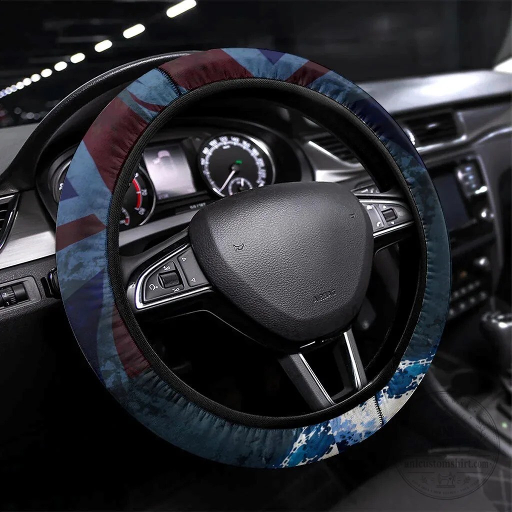 Vintage Nautical Ocean Waves Steering Wheel Cover for Car Interior Decoration