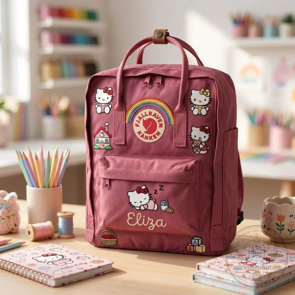 Hello Kitty Fjallraven Kanken Embroidered Backpack with Rainbow and Name