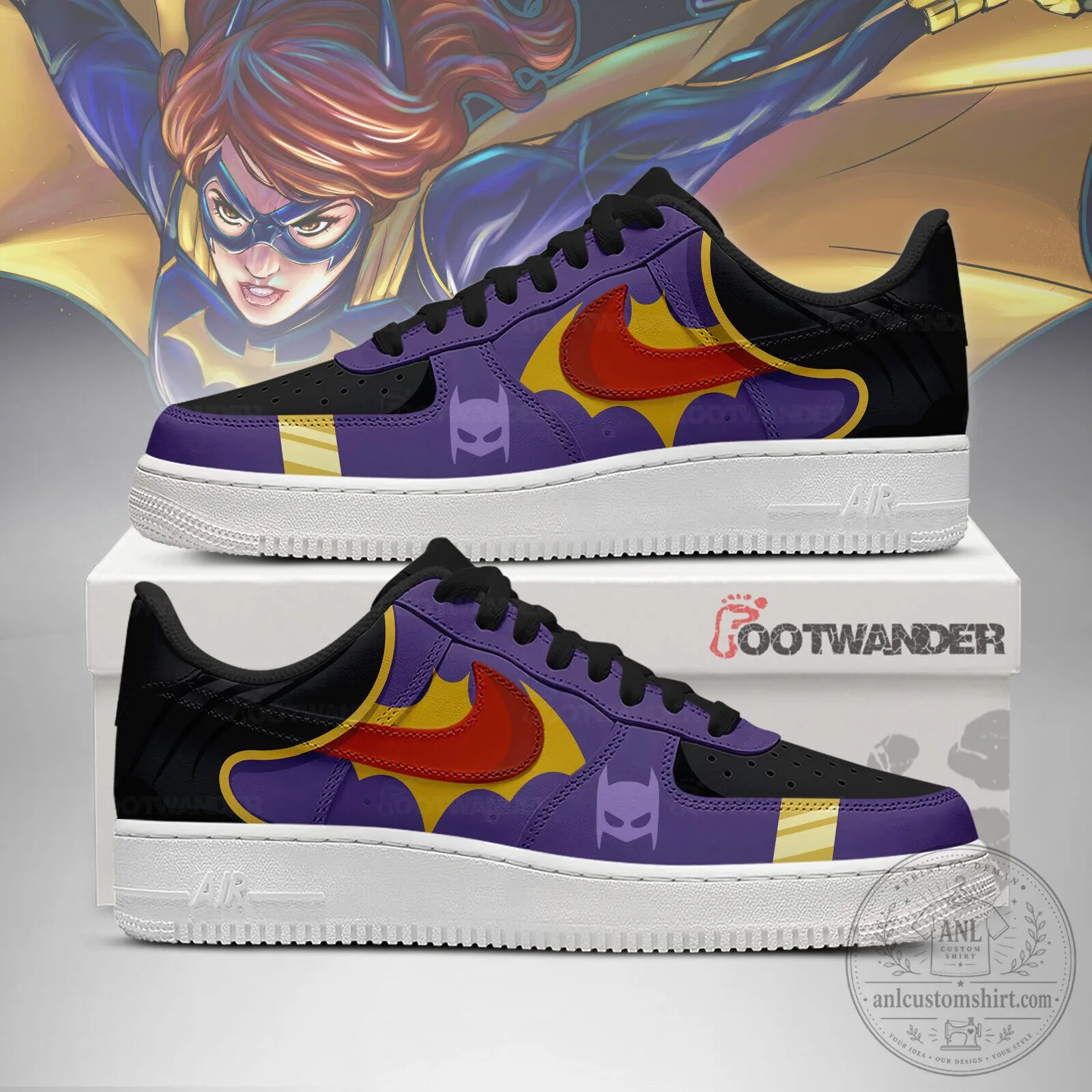Batgirl DC Comics Superhero Custom Air Force 1 Style Embossed Logo Shoes