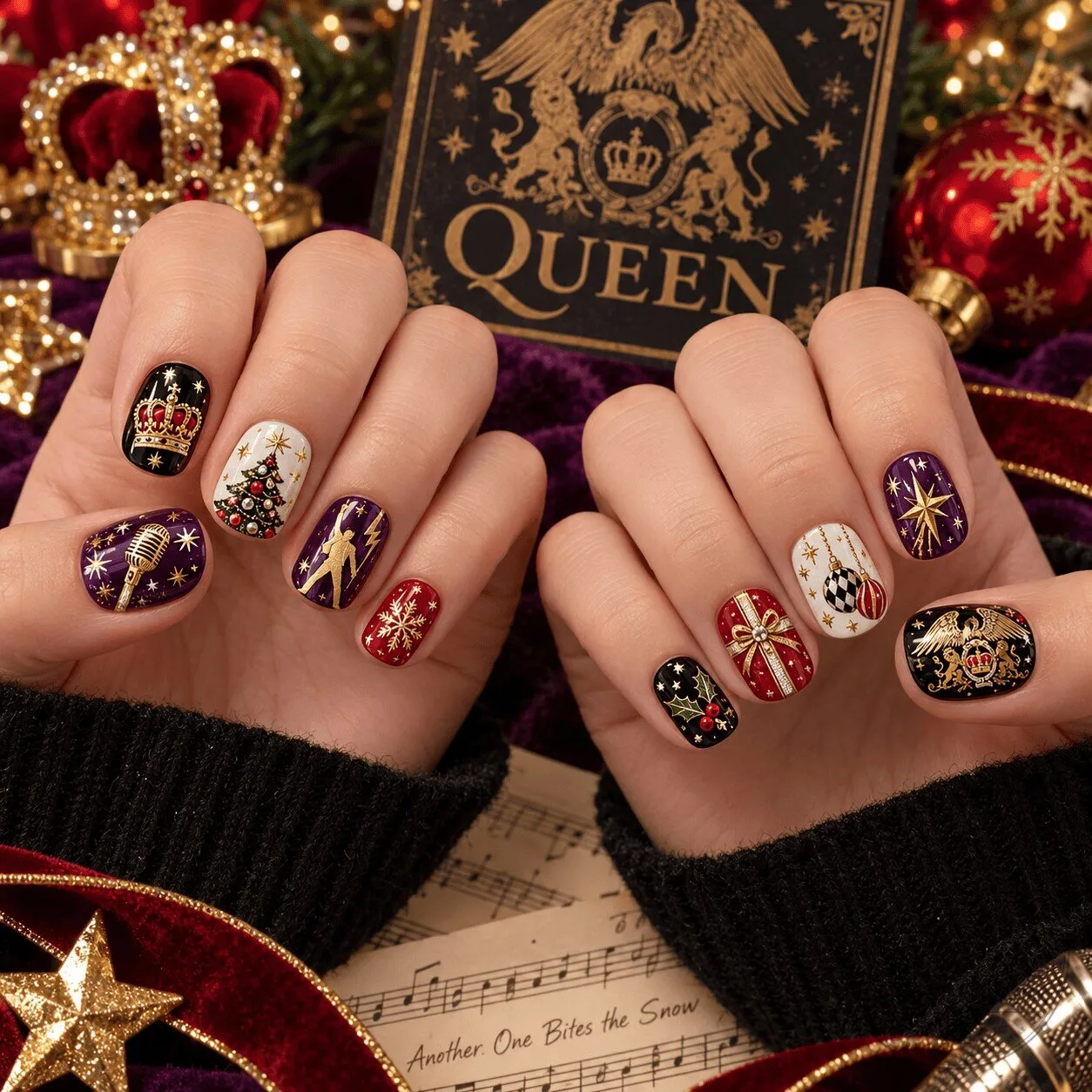 Queen Christmas Holiday Music Press On Nails Set