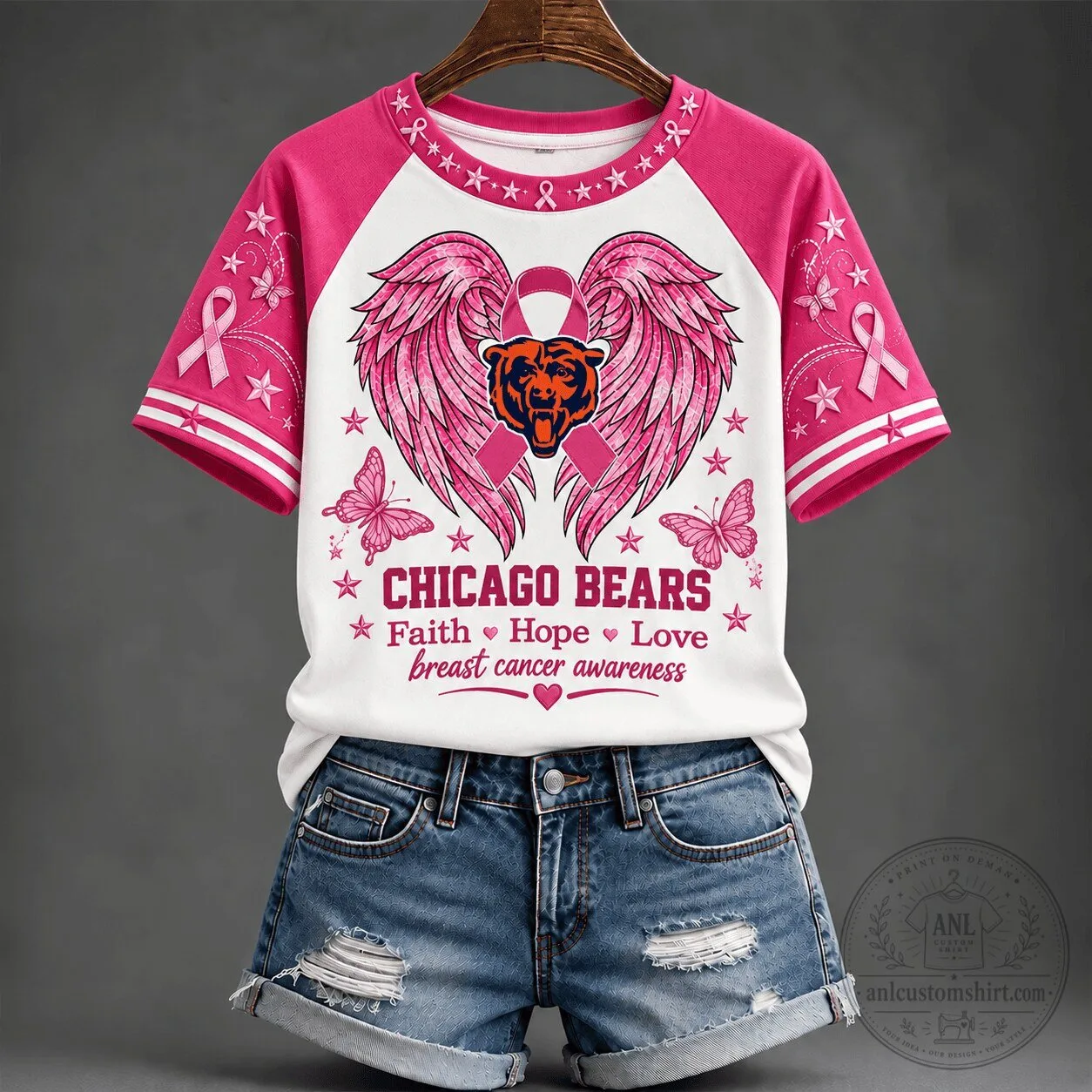 Breast Cancer Awareness T-Shirt featuring Faith, Hope, and Love by Chicago Bears
