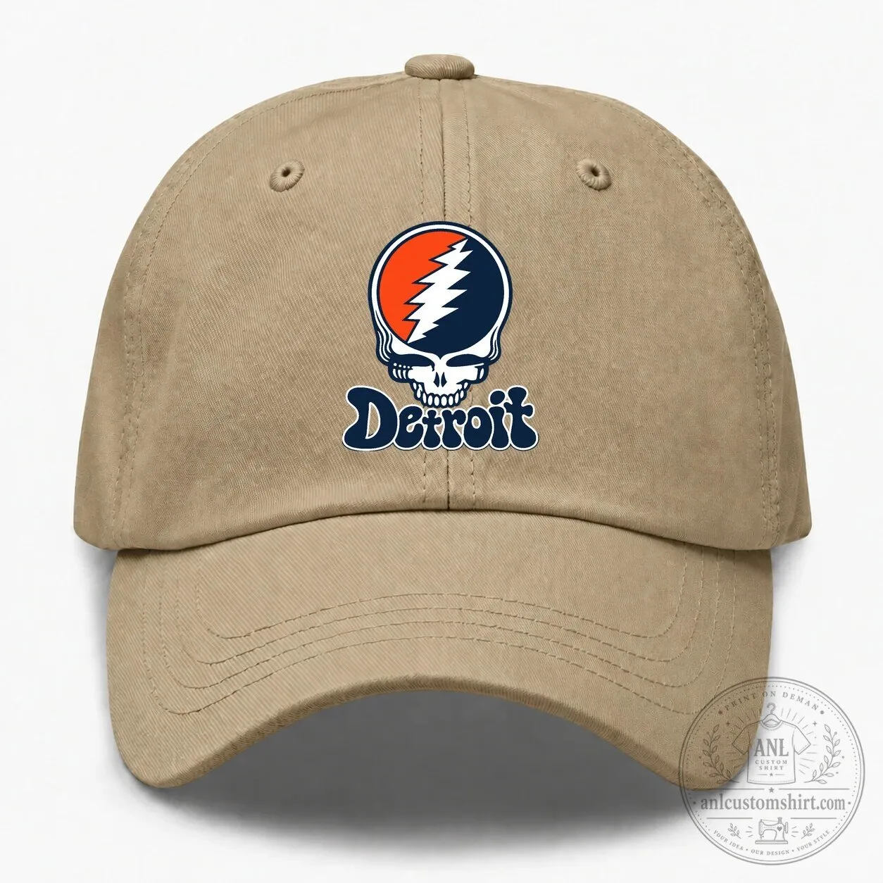 Detroit Baseball Stealie Grateful Dead Skull Lightning Bolt Dad Hat