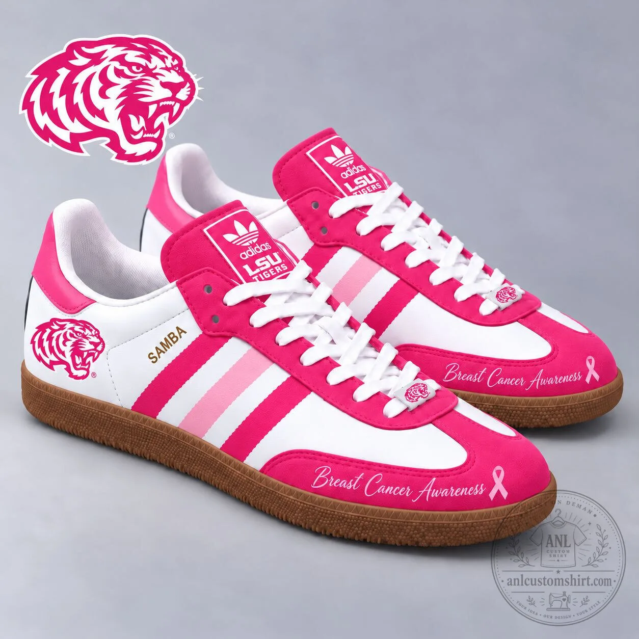LSU Tigers Breast Cancer Awareness Pink and White Samba Shoes