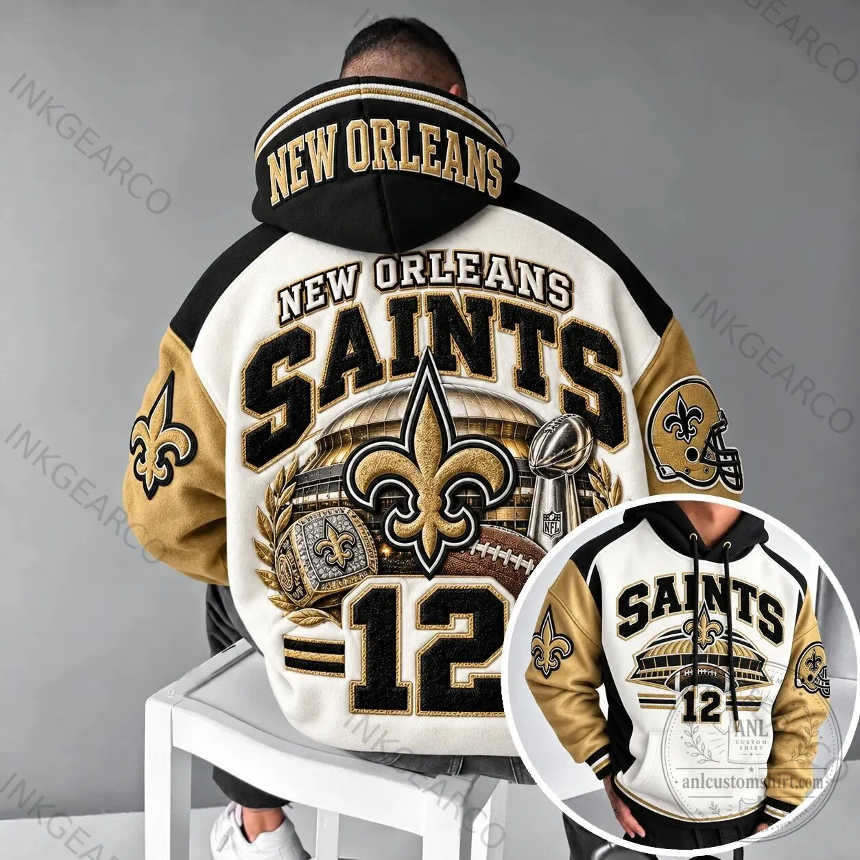 New Orleans Saints NFL Football Team Logo Gold and Black Design Hoodie