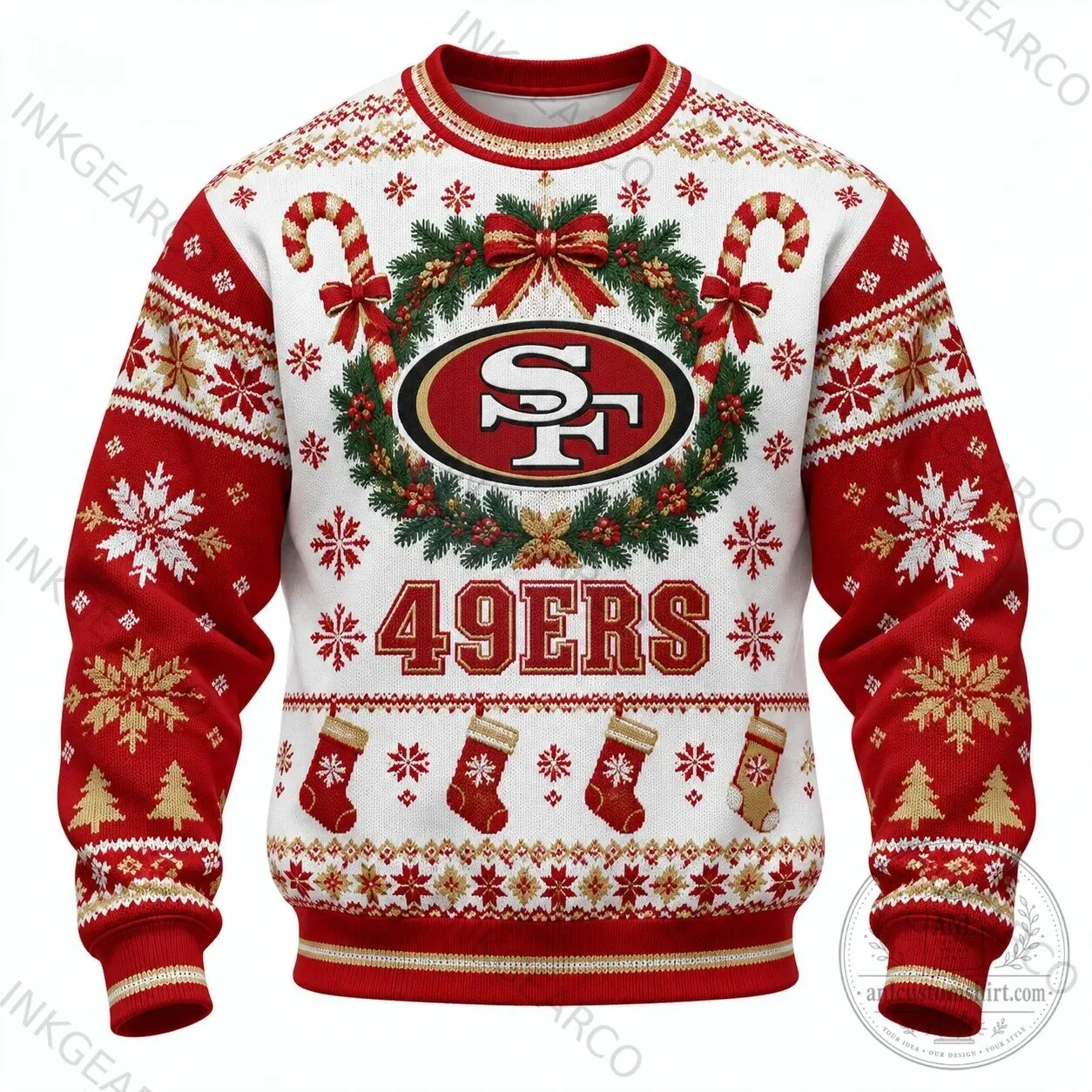 San Francisco 49ers Christmas Wreath Holiday Ugly Sweater