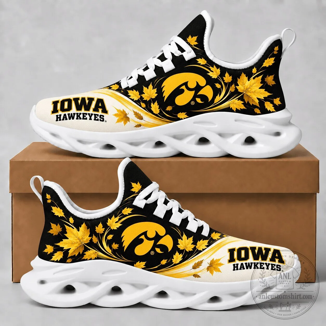 Iowa Hawkeyes Fall Maple Leaves Chunky Sneakers Shoes