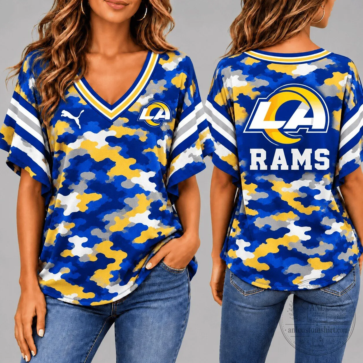 Los Angeles Rams Women's Camouflage Pattern Short Sleeve T-Shirt