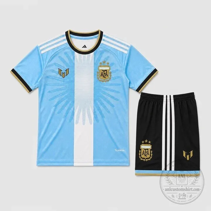 Argentina National Football Team Kids Home Kit Soccer Jersey and Shorts Set
