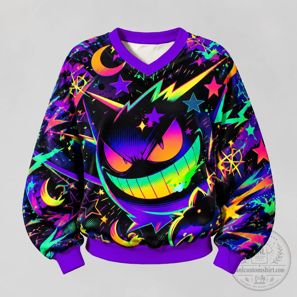 Neon Gengar Pokémon Character All-Over Print Sweatshirt for Men and Women