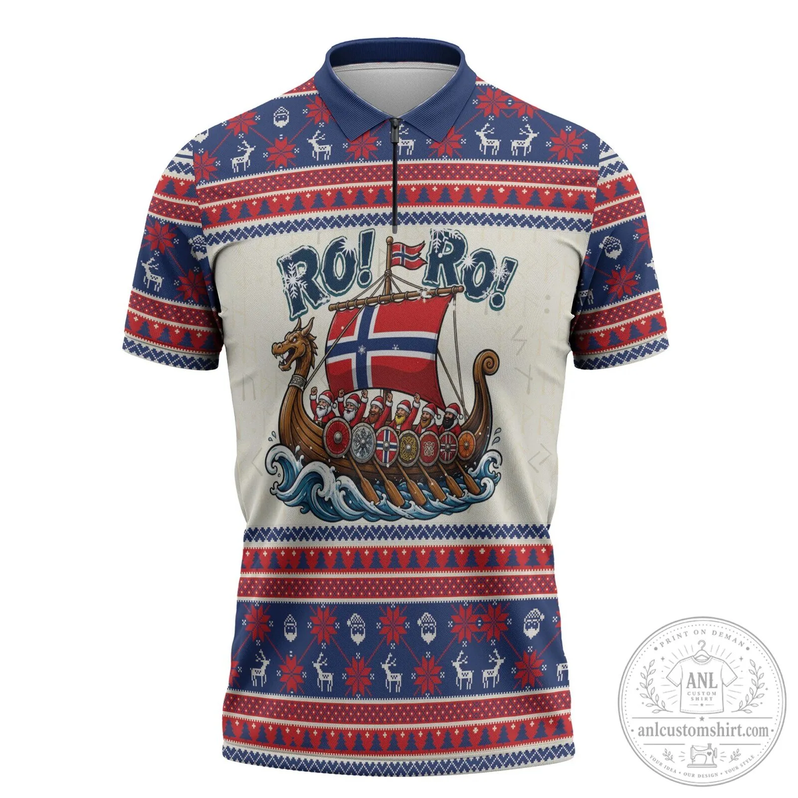 Norway Viking Ship Ro Ro Christmas Holiday Polo Shirt