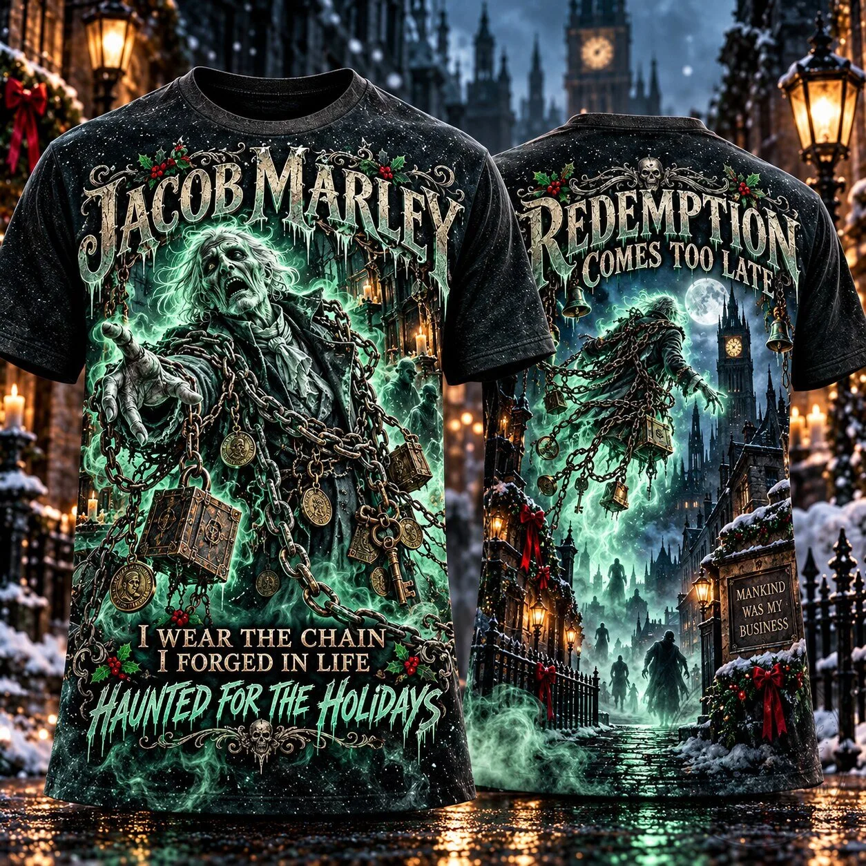 Jacob Marley A Christmas Carol Gothic Ghost Haunted For The Holidays T-Shirt