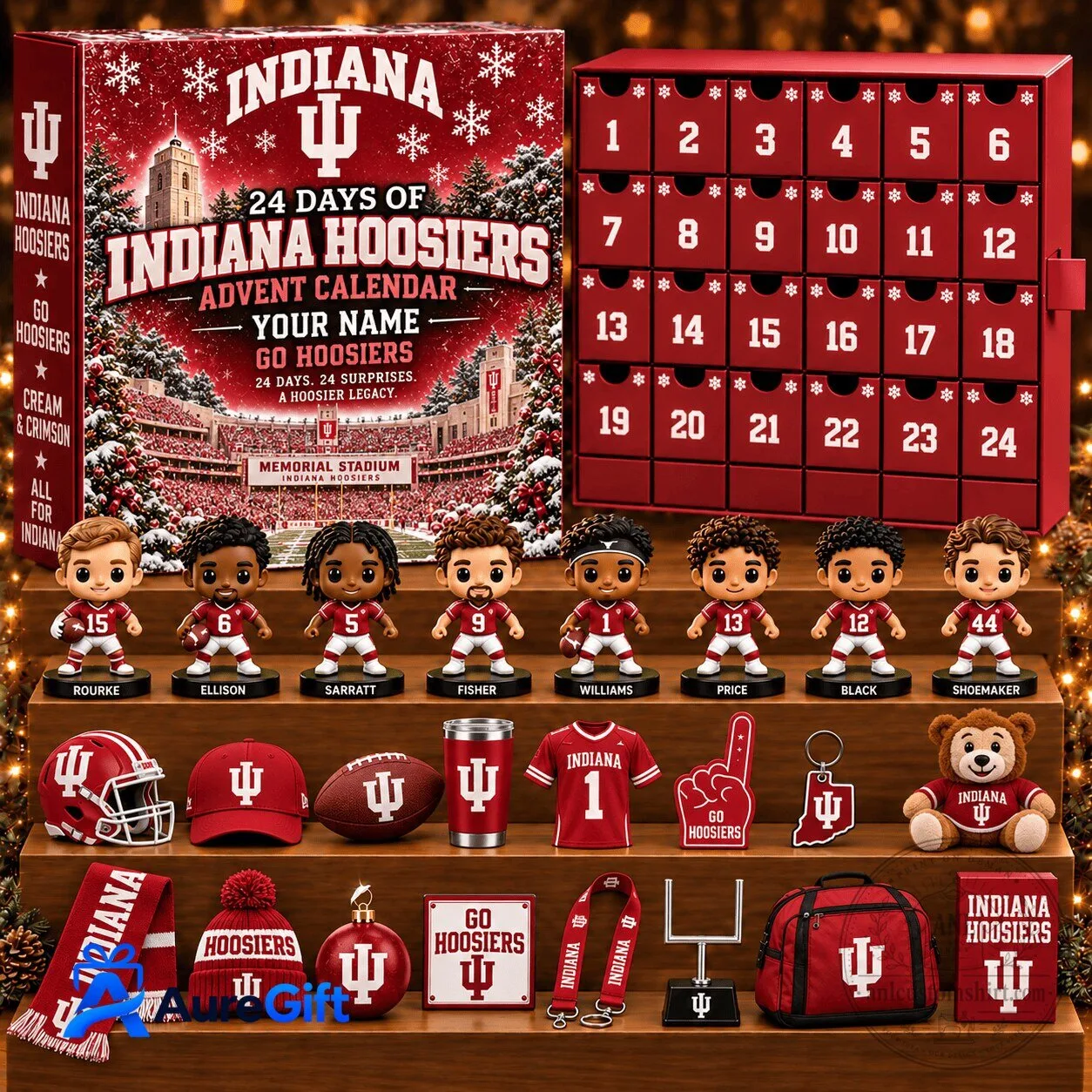 Indiana Hoosiers Football Team Personalized Advent Calendar with 24 Surprises