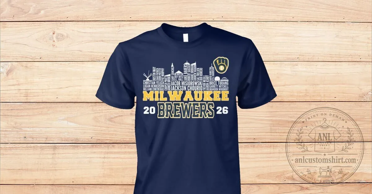 Milwaukee Brewers 2026 Baseball Team Roster City Skyline T-Shirt