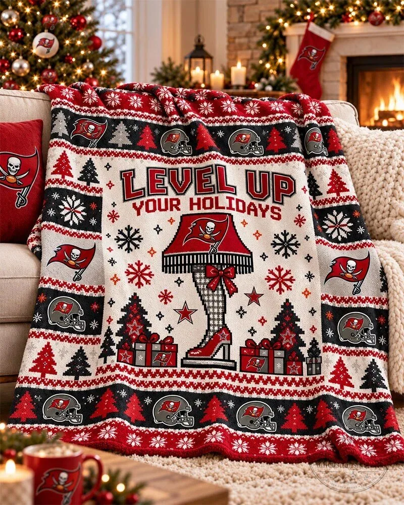 Tampa Bay Buccaneers Level Up Your Holidays Christmas Fleece Blanket